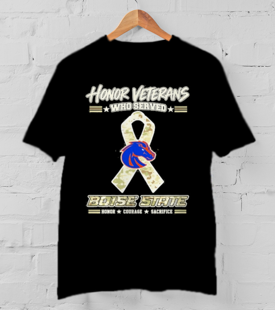 Boise State Honor Veterans Who Served Military Camo Ribbon T-Shirt