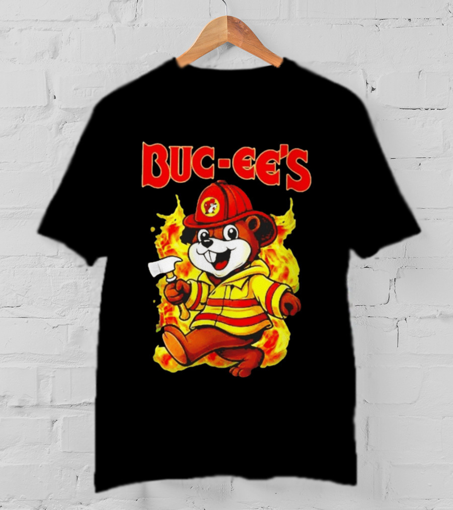 Buc Ees Firefighter 2026 Mascot In Fire Gear T-Shirt