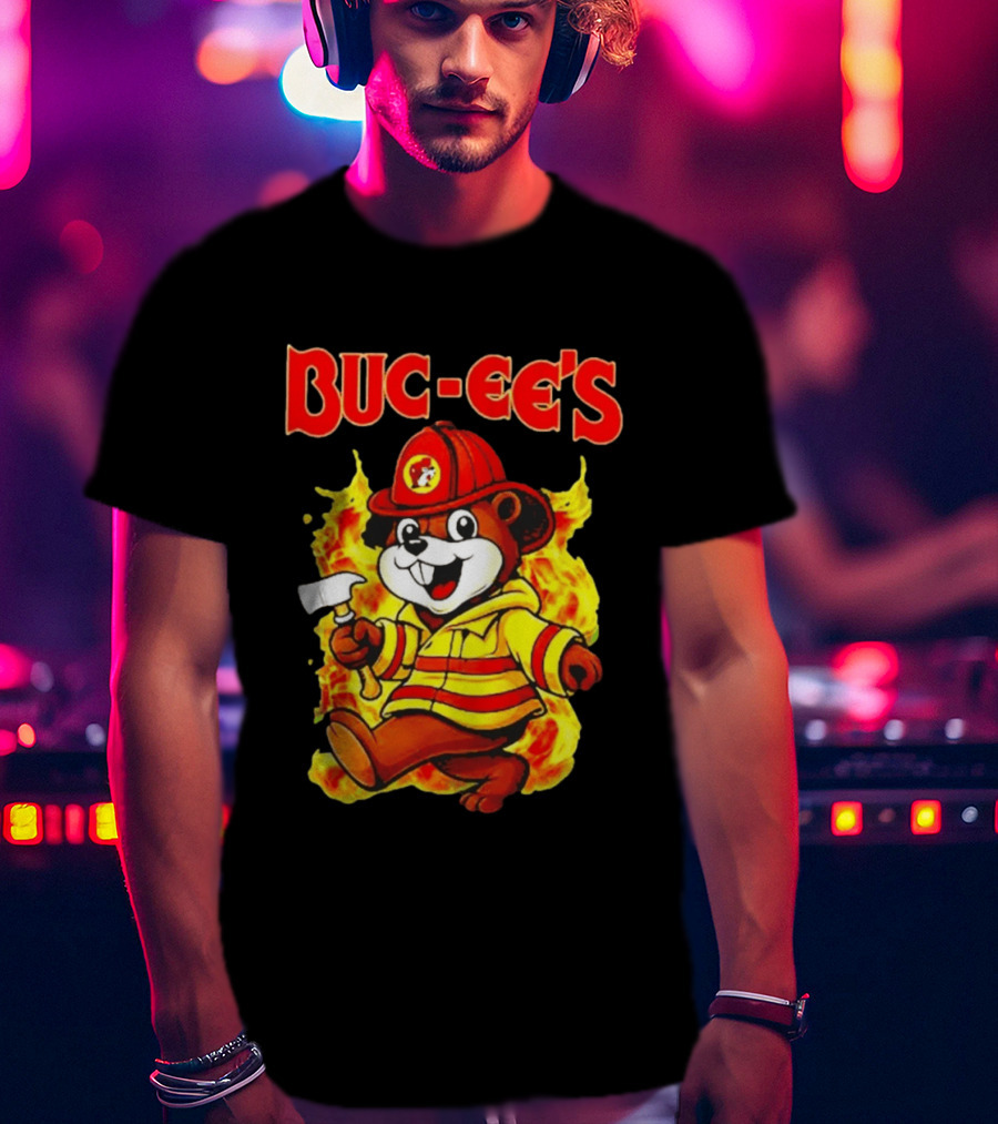 Buc Ees Firefighter 2026 Mascot In Fire Gear T-Shirt