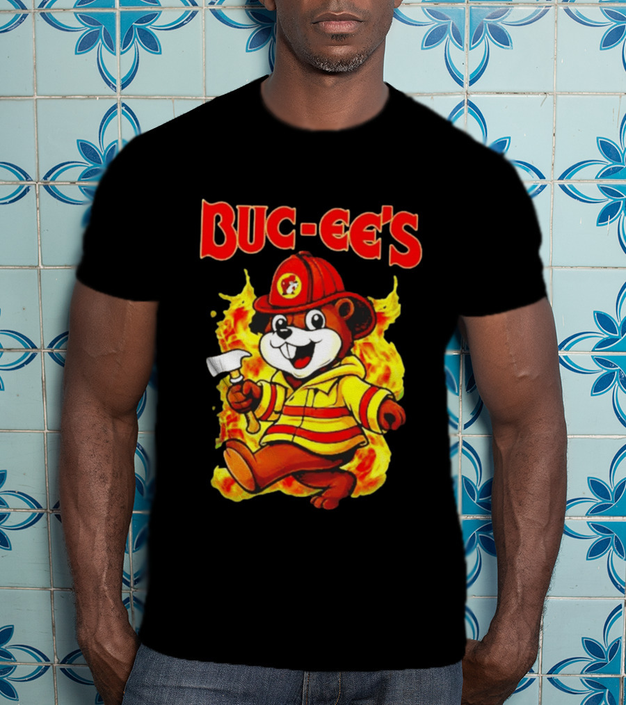 Buc Ees Firefighter 2026 Mascot In Fire Gear T-Shirt