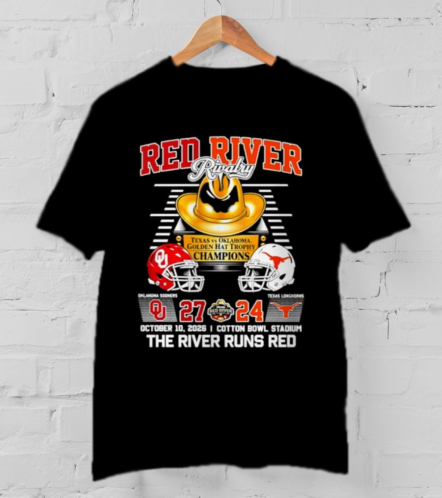 Oklahoma Sooners Red River 2026 The River Runs Red 27 24 Cotton Bowl Stadium T-Shirt