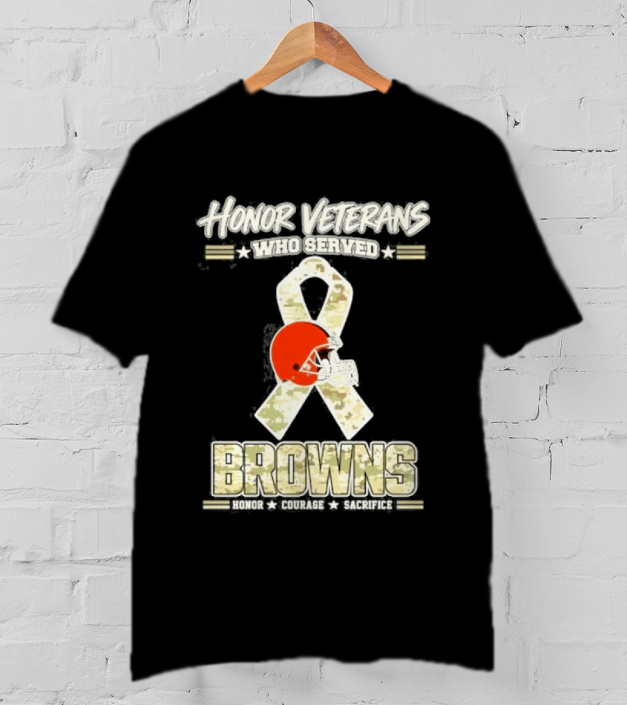 Cleveland Browns Honor Veterans Camo Ribbon Military Appreciation T-Shirt