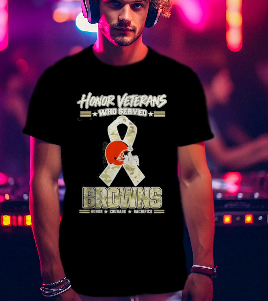 Cleveland Browns Honor Veterans Camo Ribbon Military Appreciation T-Shirt