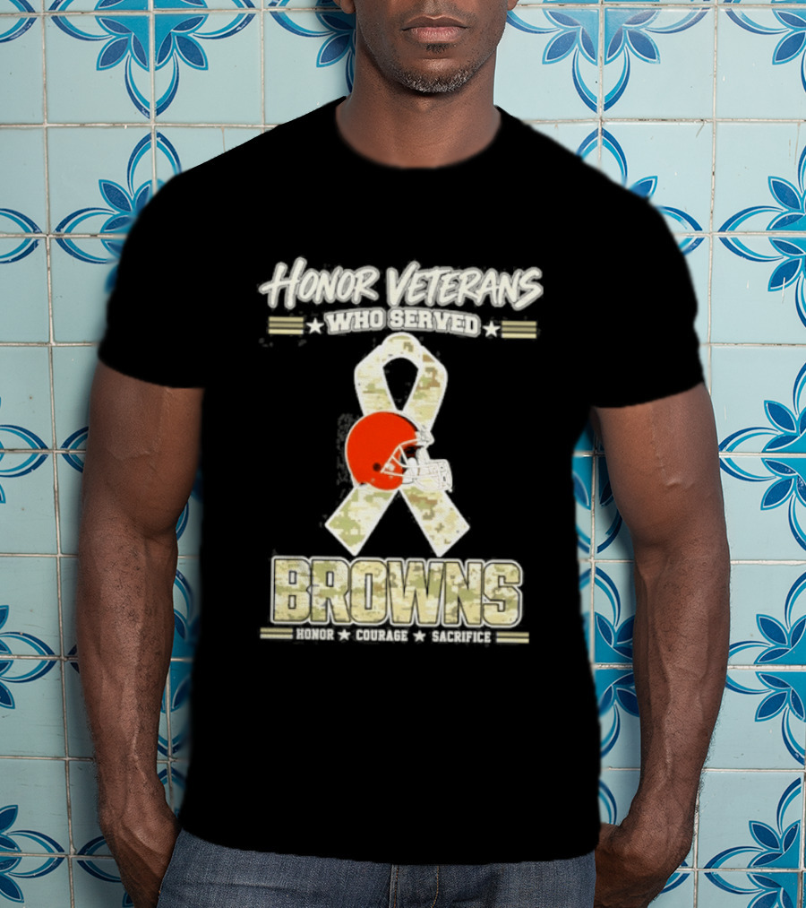 Cleveland Browns Honor Veterans Camo Ribbon Military Appreciation T-Shirt