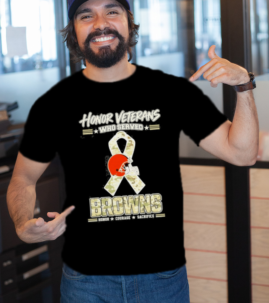 Cleveland Browns Honor Veterans Camo Ribbon Military Appreciation T-Shirt