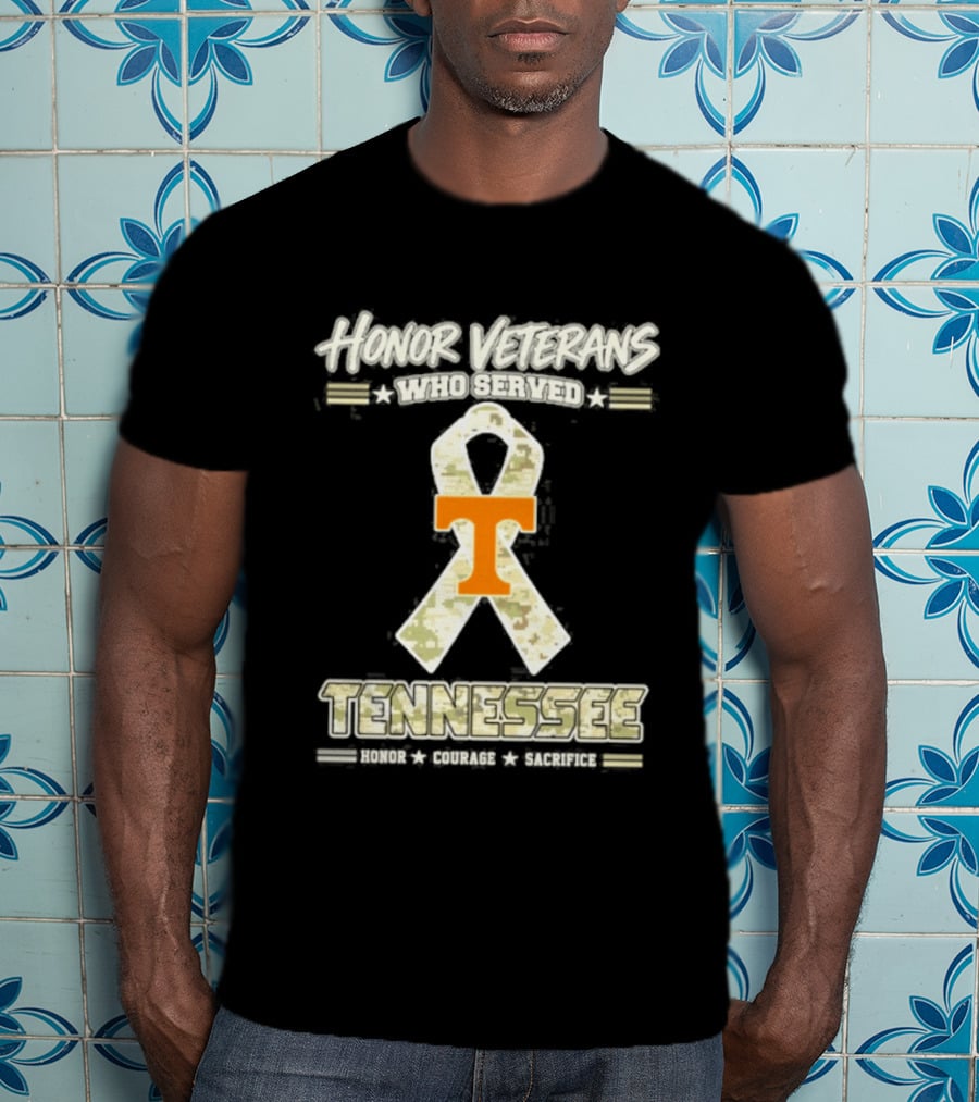 Tennessee Volunteers Honor Veterans Who Served Military Camo Ribbon T-Shirt
