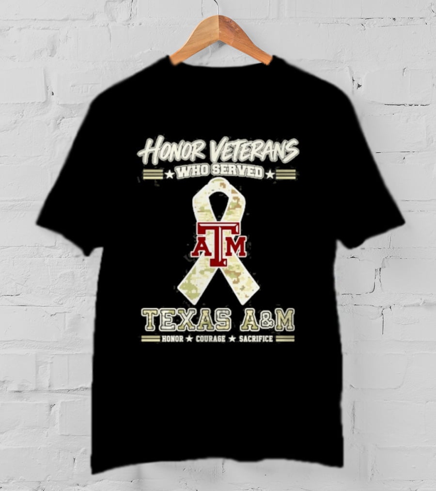 Texas A&M Honor Veterans Military Camo Ribbon Veterans Day T-Shirt