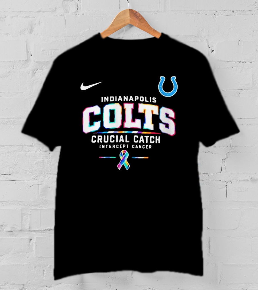 Nike Indianapolis Colts Crucial Catch Intercept Cancer Horseshoe And Ribbon T-Shirt
