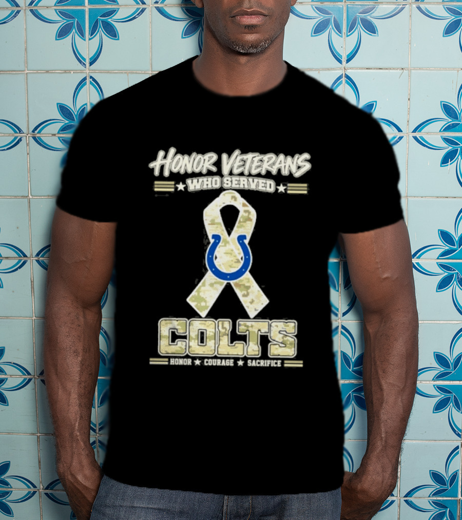 Honor Veterans Indianapolis Colts Military Camo Ribbon Veterans Day T-Shirt