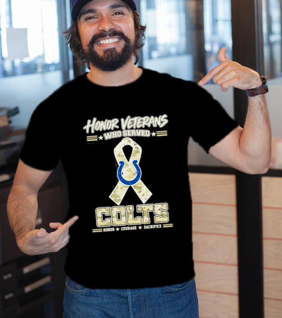 Honor Veterans Indianapolis Colts Military Camo Ribbon Veterans Day T-Shirt