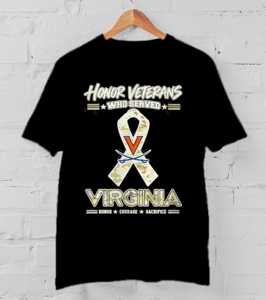 Honor Veterans Military Camo Ribbon Virginia Cavaliers Veterans Day T-Shirt