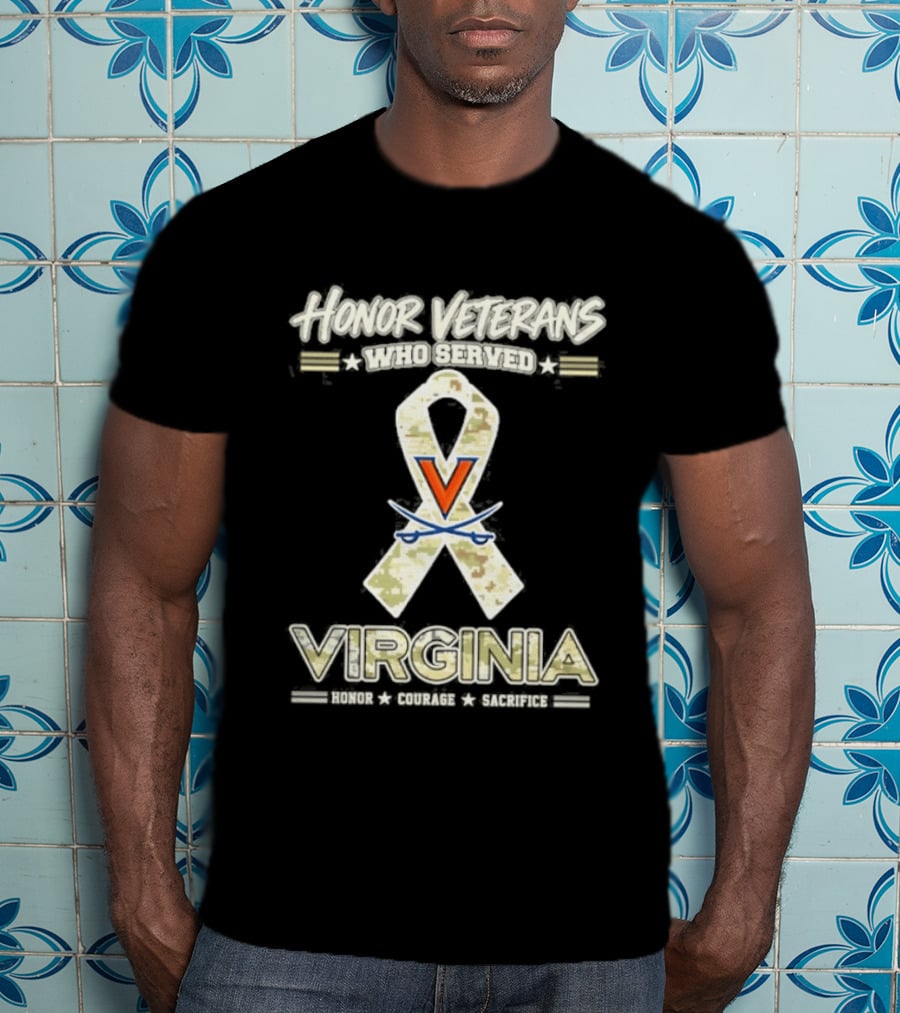 Honor Veterans Military Camo Ribbon Virginia Cavaliers Veterans Day T-Shirt