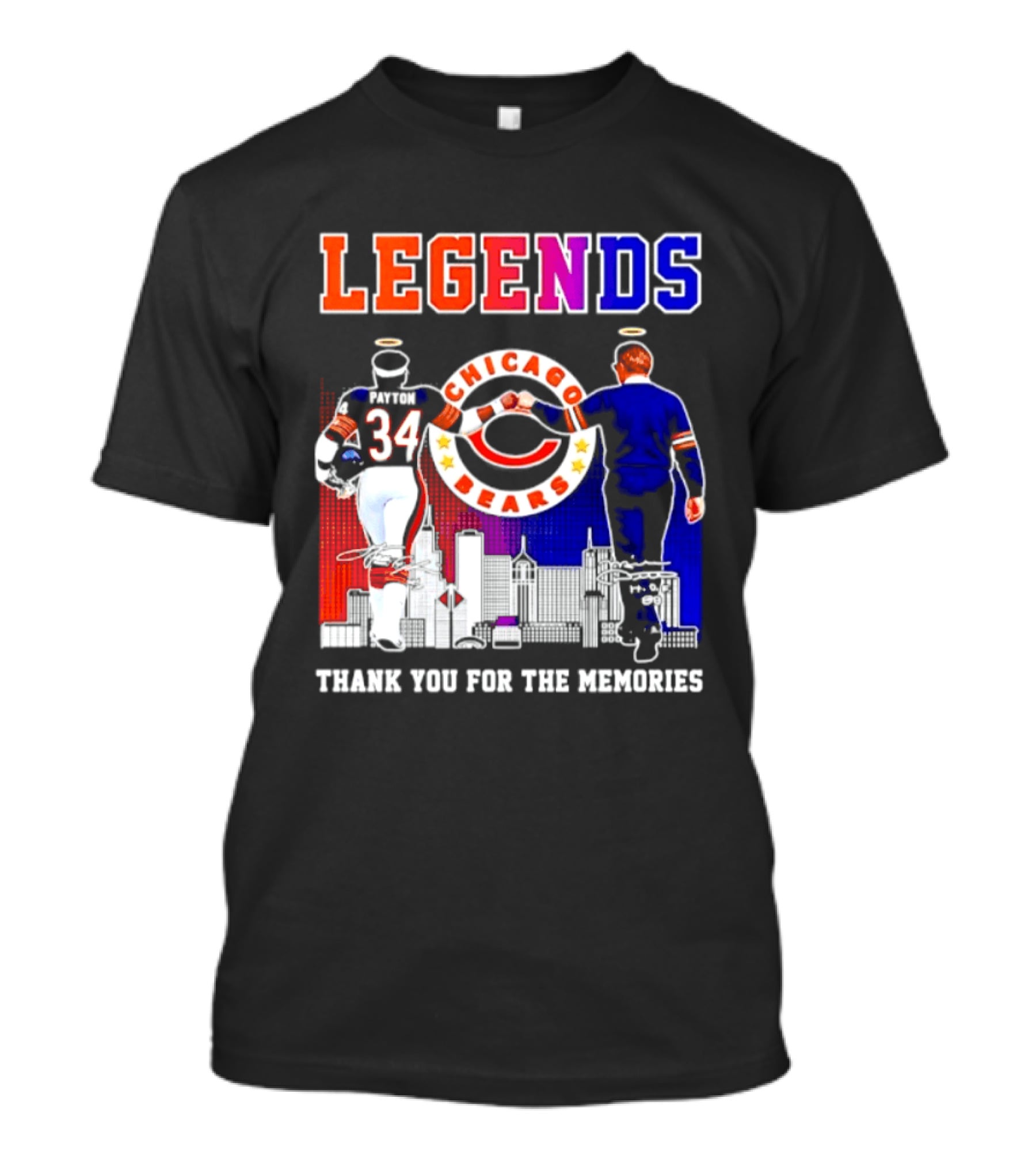 Chicago Bears Legends Walter Payton Mike Ditka Thank You For The Memories Skyline T-Shirt