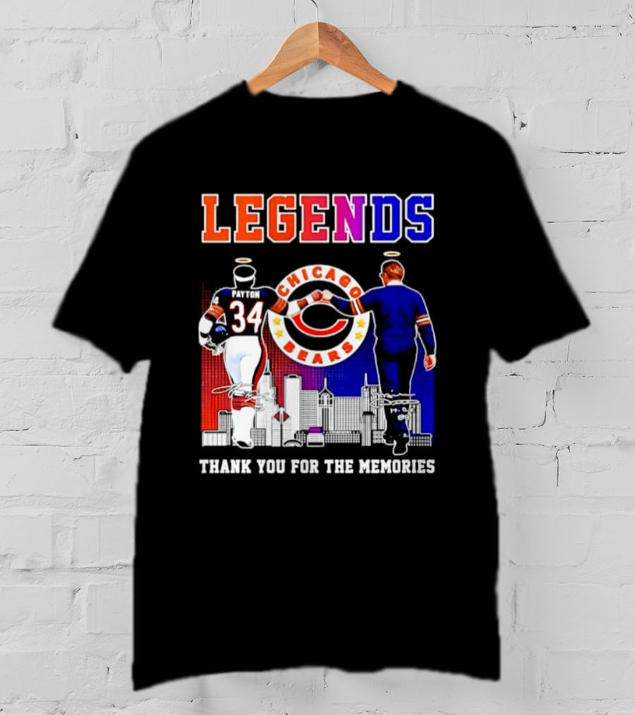 Chicago Bears Legends Walter Payton Mike Ditka Thank You For The Memories Skyline T-Shirt