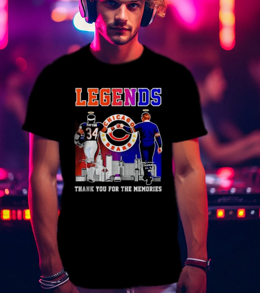 Chicago Bears Legends Walter Payton Mike Ditka Thank You For The Memories Skyline T-Shirt