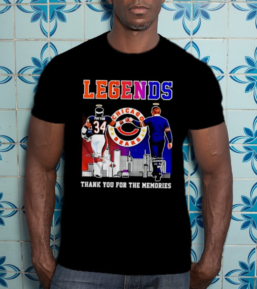 Chicago Bears Legends Walter Payton Mike Ditka Thank You For The Memories Skyline T-Shirt