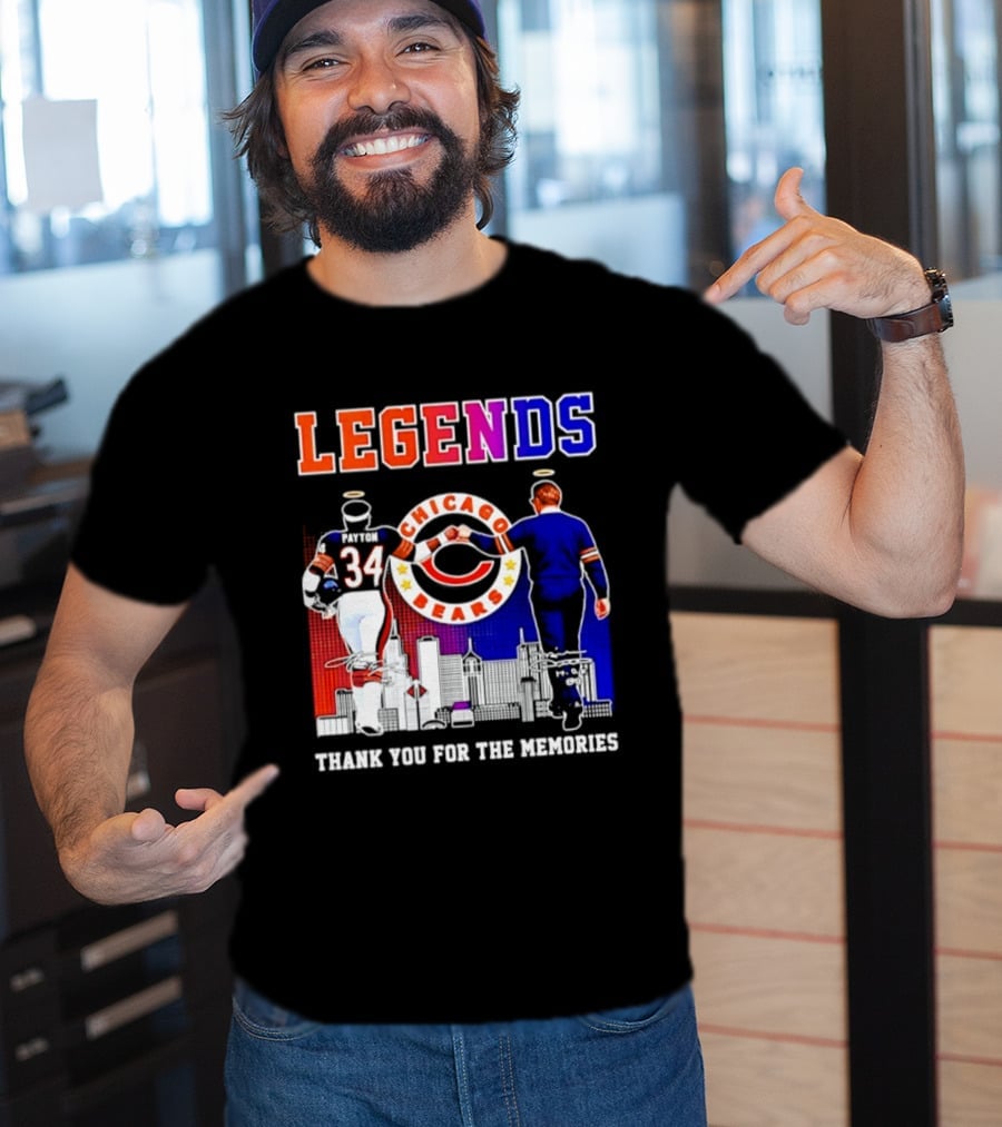 Chicago Bears Legends Walter Payton Mike Ditka Thank You For The Memories Skyline T-Shirt