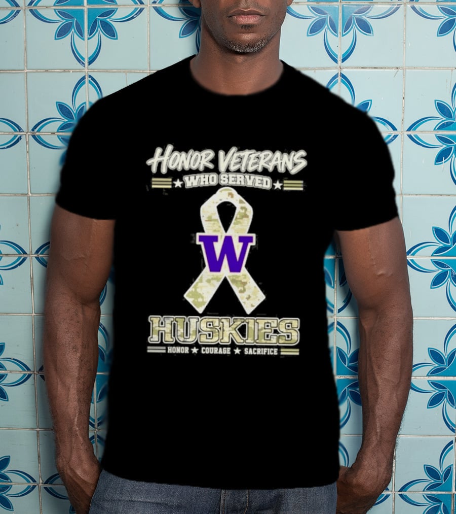Honor Veterans Washington Huskies Military Camo Ribbon Veterans Day T-Shirt