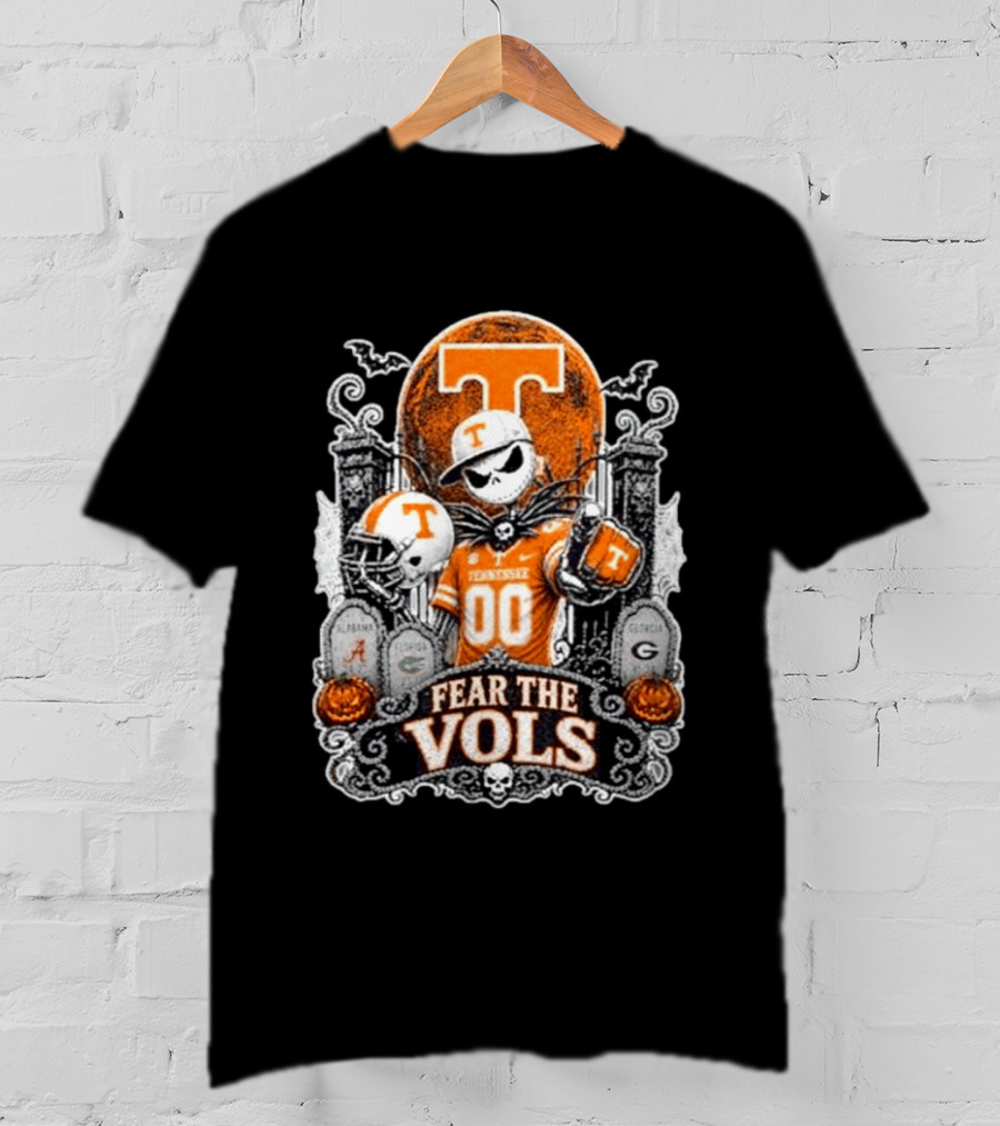 Jack Skellington Tennessee Volunteers Fear The Vols Halloween Football Skeleton T-Shirt