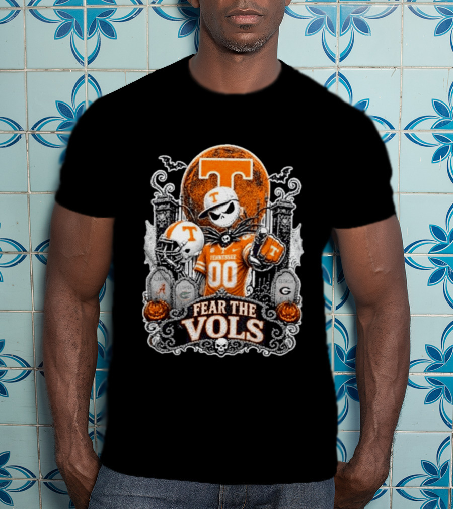 Jack Skellington Tennessee Volunteers Fear The Vols Halloween Football Skeleton T-Shirt