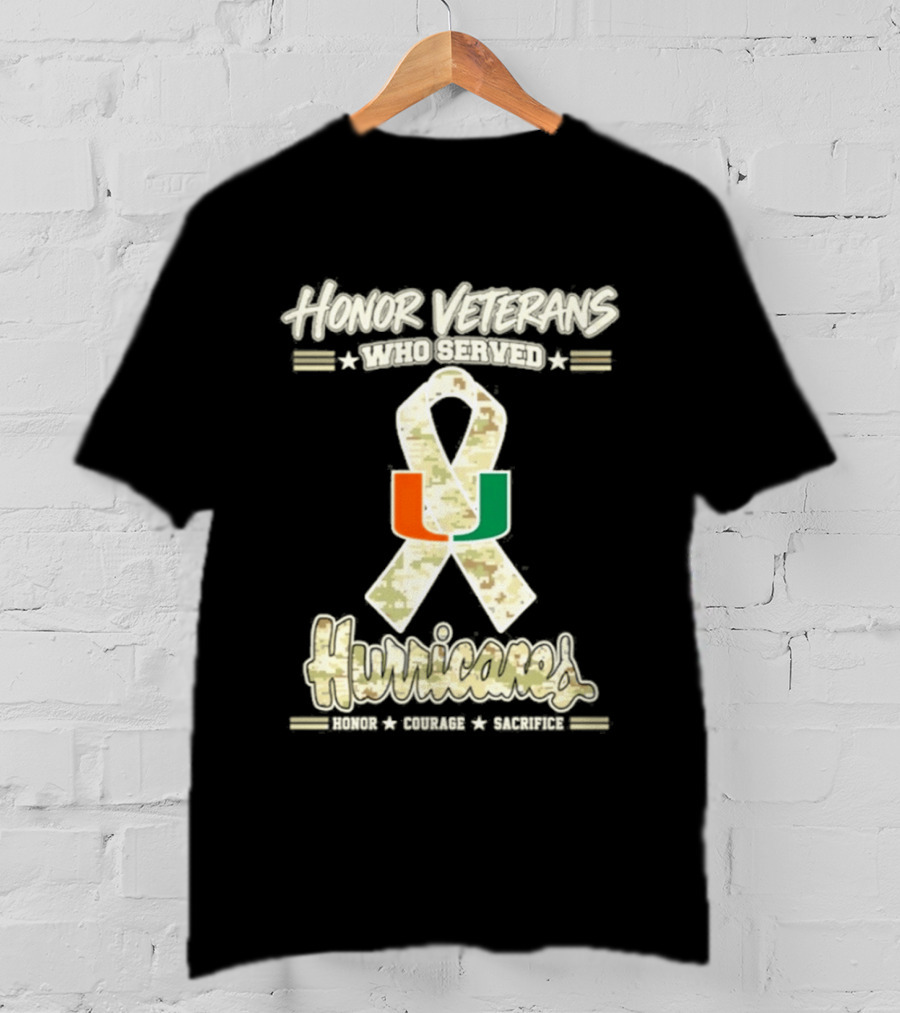 Miami Hurricanes Honor Veterans Who Served Camo Ribbon Veterans Day T-Shirt