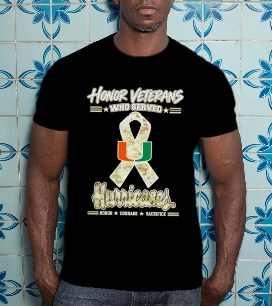 Miami Hurricanes Honor Veterans Who Served Camo Ribbon Veterans Day T-Shirt