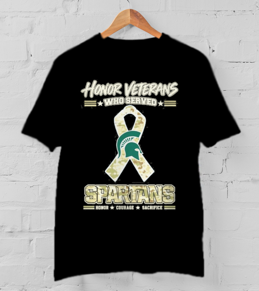 Michigan State Spartans Honor Veterans Camo Ribbon Veterans Day T-Shirt