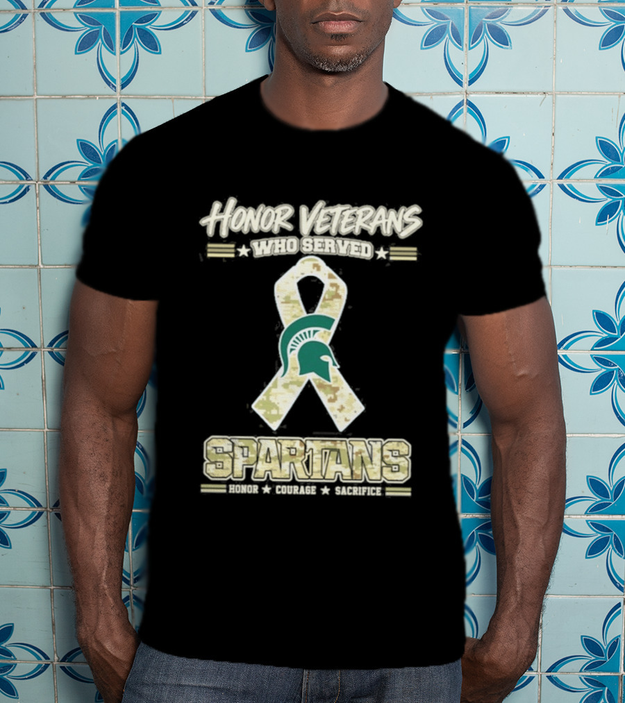 Michigan State Spartans Honor Veterans Camo Ribbon Veterans Day T-Shirt