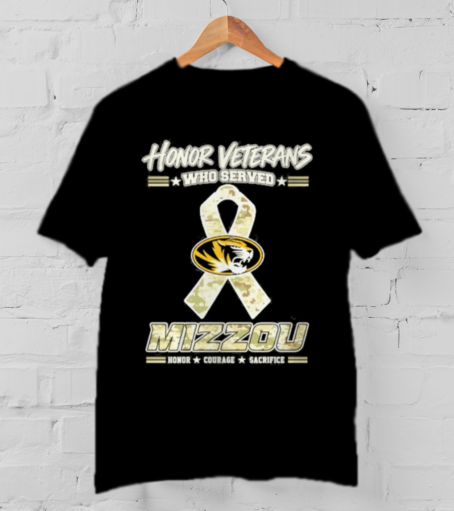 Missouri Tigers Mizzou Military Camo Ribbon Honor Veterans Day T-Shirt