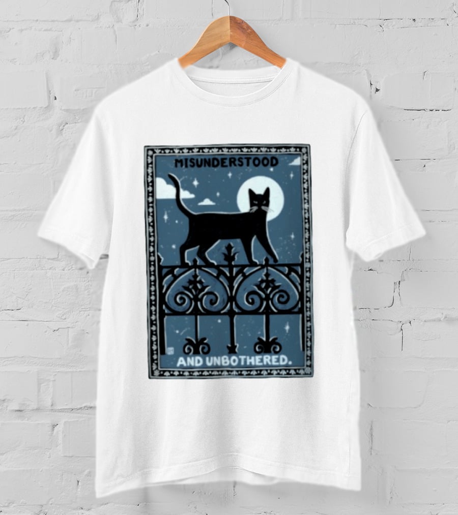 Misunderstood Black Cat Unbothered Full Moon Night Sky T-Shirt