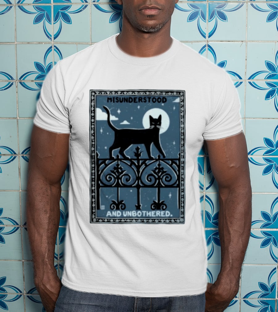 Misunderstood Black Cat Unbothered Full Moon Night Sky T-Shirt