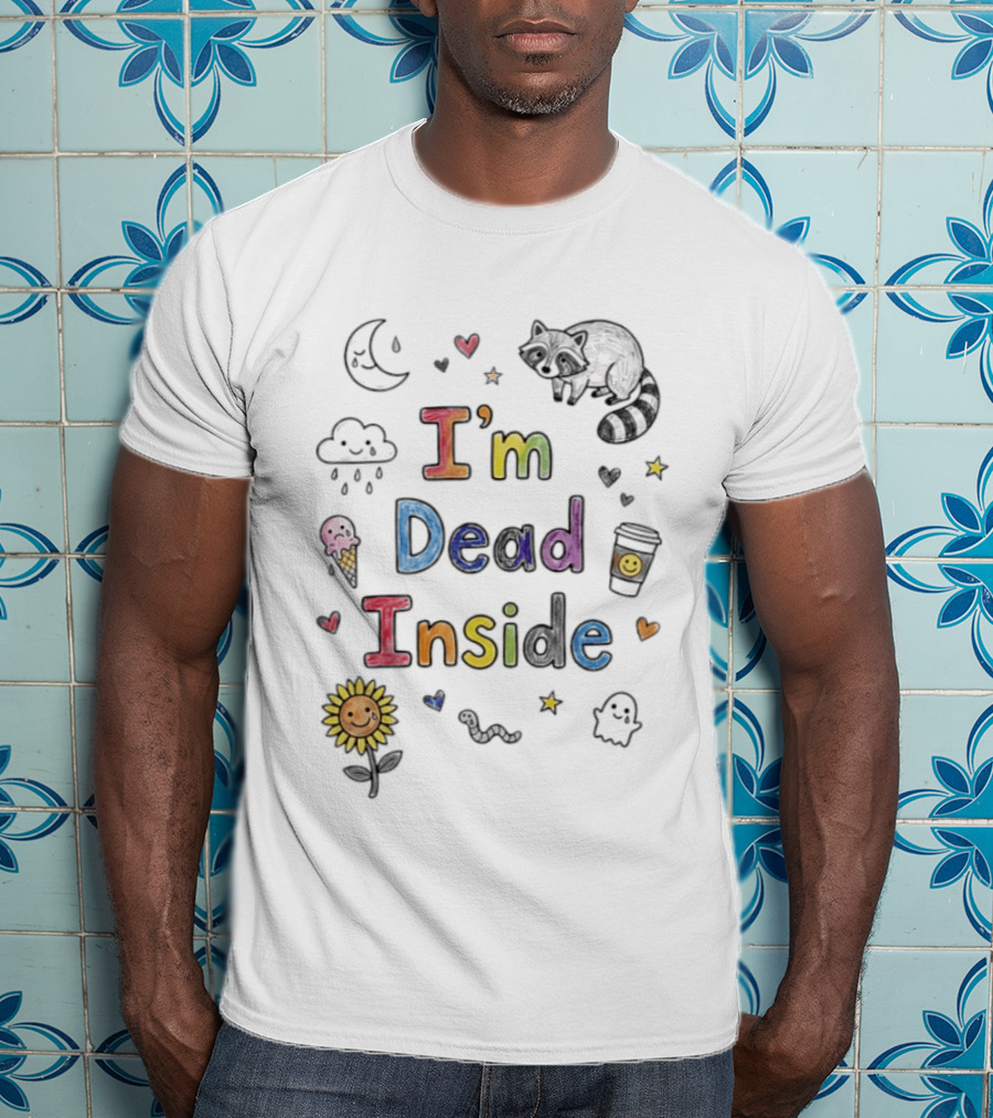 I'm Dead Inside Cute Cat Coffee Ghost Sunflower Emoji T-Shirt