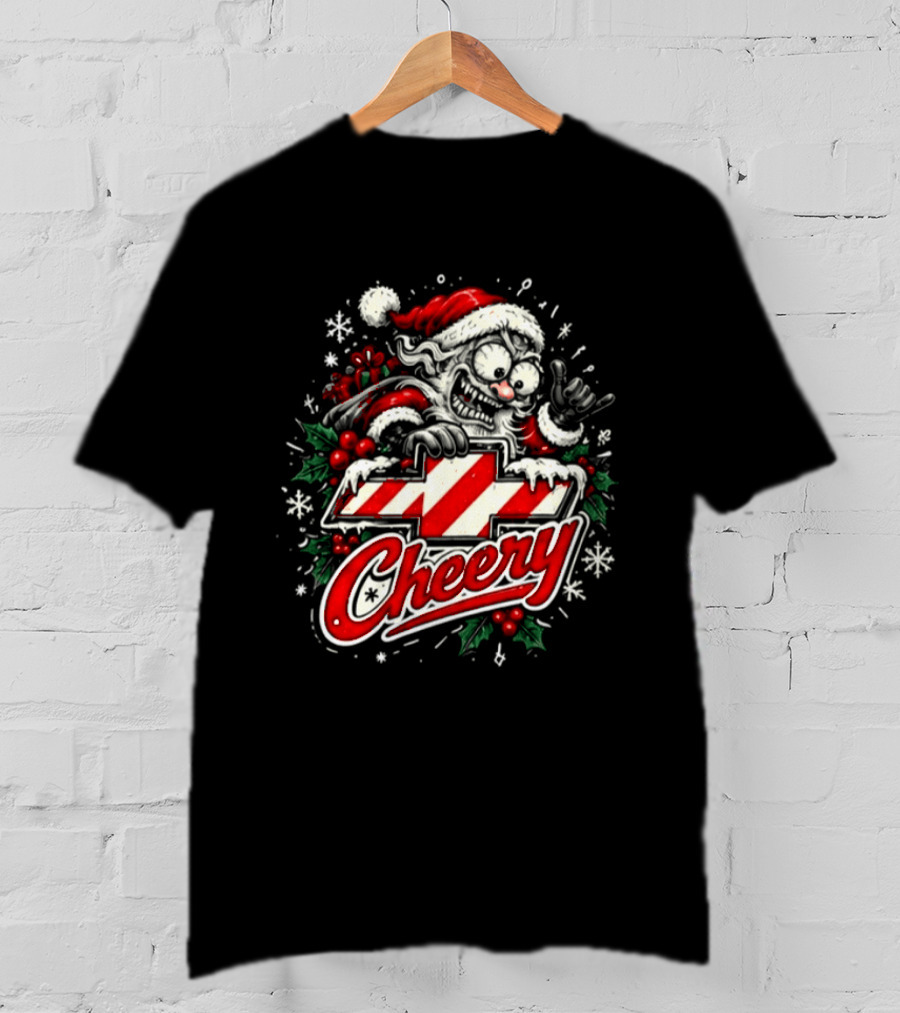 Chevrolet Cheery Crazy Santa Christmas Snowflakes Holly Chevy Lovers T-Shirt