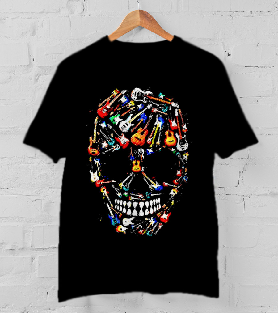 Colorful Electric Guitar Skull Rock N Roll Music Lover Vivid Instrument Mashup T-Shirt