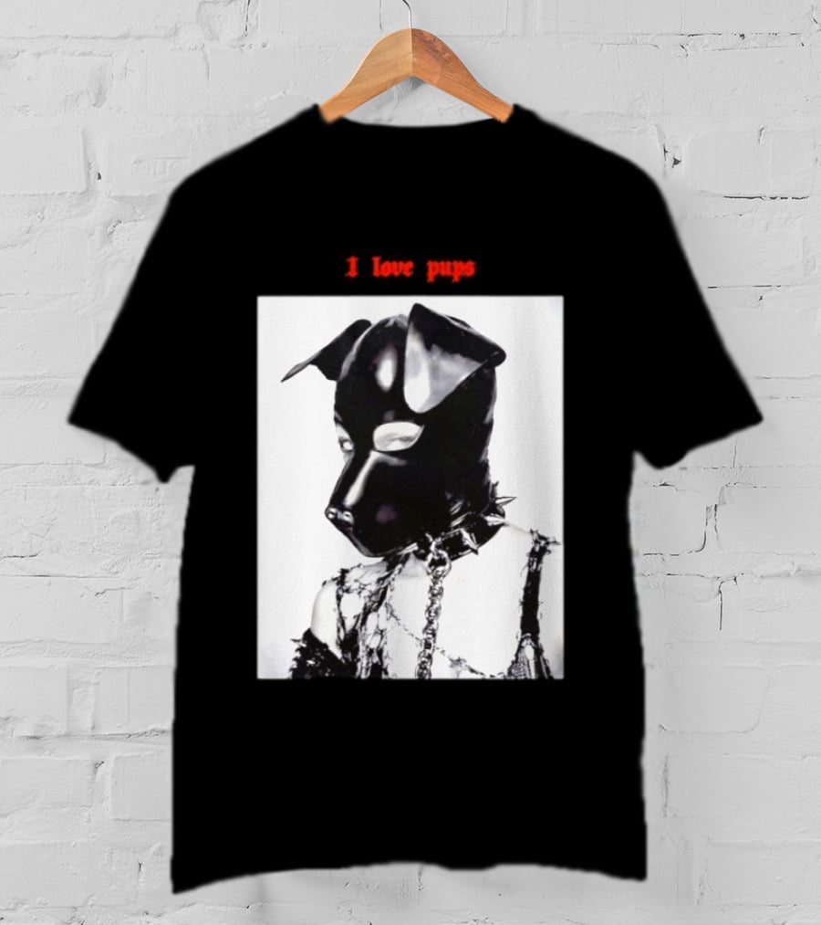 I Love Pups Latex Dog Hood Leather Pup Mask BDSM Gear T-Shirt