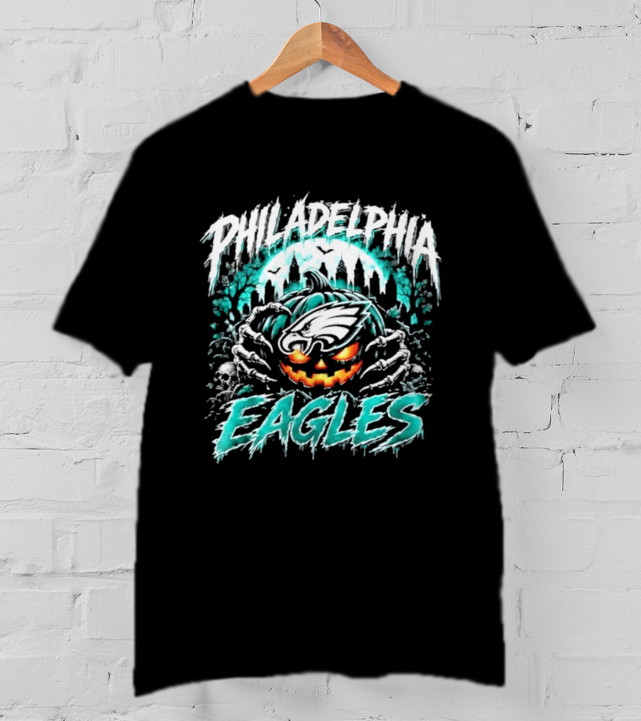 Philadelphia Eagles Halloween Pumpkin City Skyline Spooky T-Shirt
