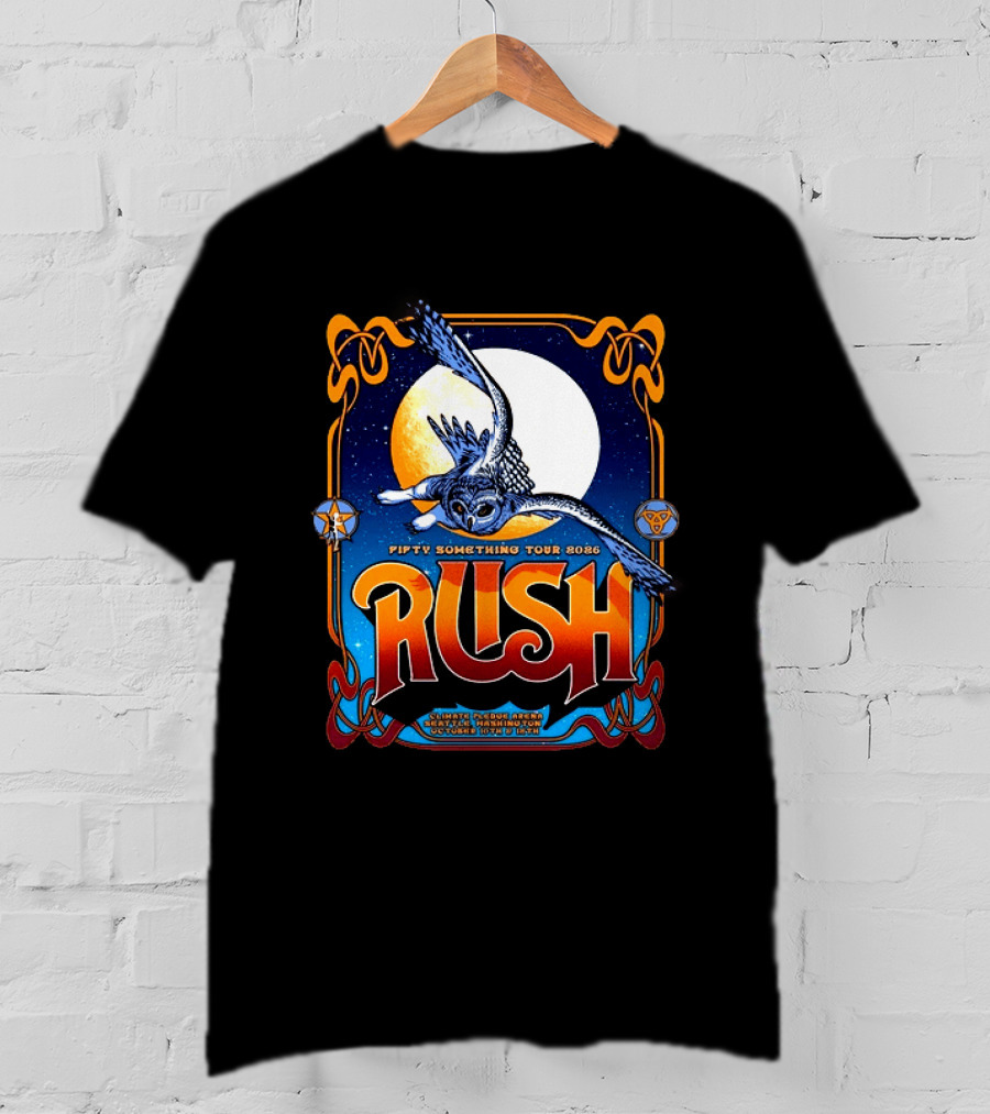 Rush Fifty Something Tour 2026 Seattle WA Climate Pledge Arena October 10th 12th Owl Lithograph T-Shirt