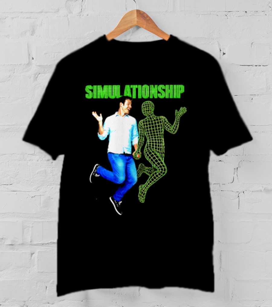 Simulationship Simulation Glitch Digital Jumping Man And Wireframe Figure T-Shirt