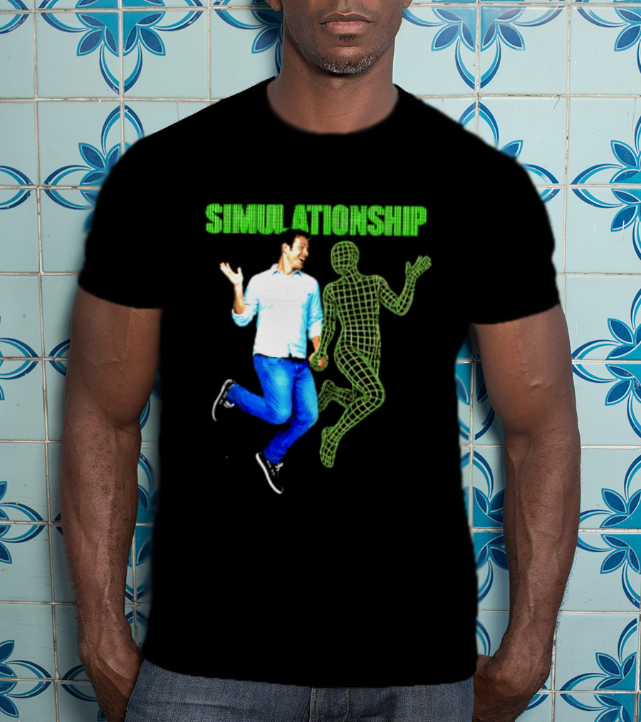 Simulationship Simulation Glitch Digital Jumping Man And Wireframe Figure T-Shirt
