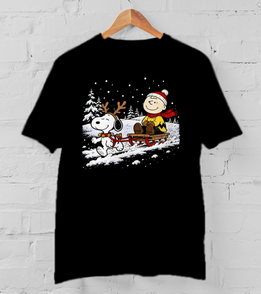 Snoopy Reindeer Christmas Sleigh Ride With Charlie Brown For Peanuts And Winter Lovers T-Shirt