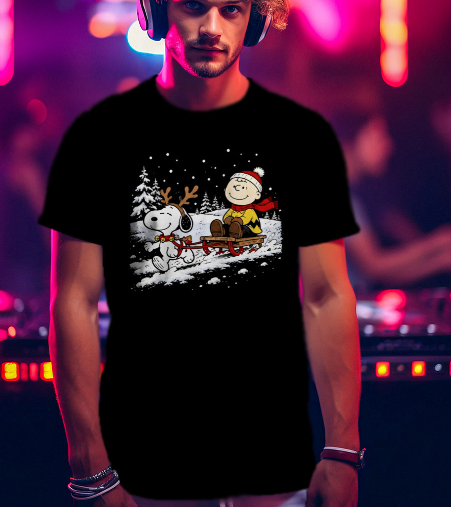 Snoopy Reindeer Christmas Sleigh Ride With Charlie Brown For Peanuts And Winter Lovers T-Shirt