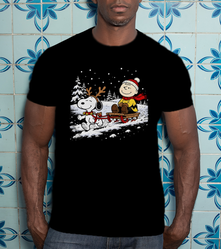 Snoopy Reindeer Christmas Sleigh Ride With Charlie Brown For Peanuts And Winter Lovers T-Shirt