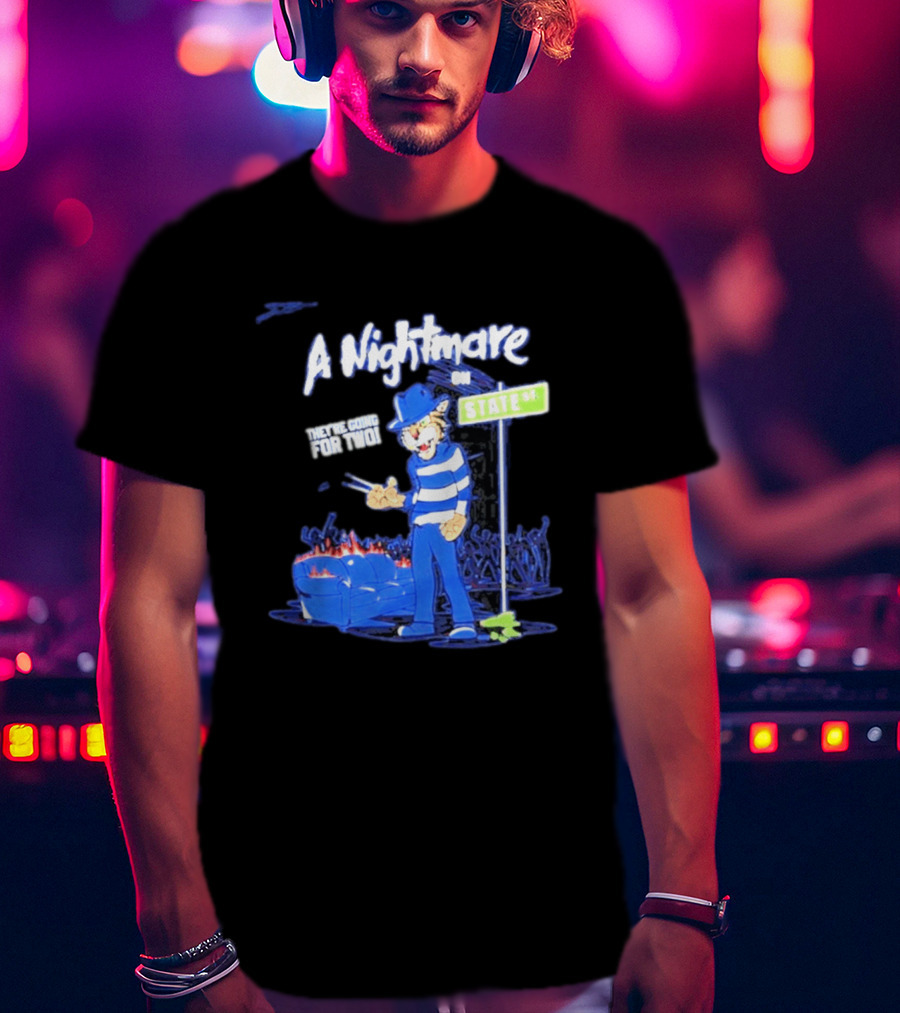 A Nightmare On State St They're Going For Two Cat Character In Blue And White Stripes T-Shirt