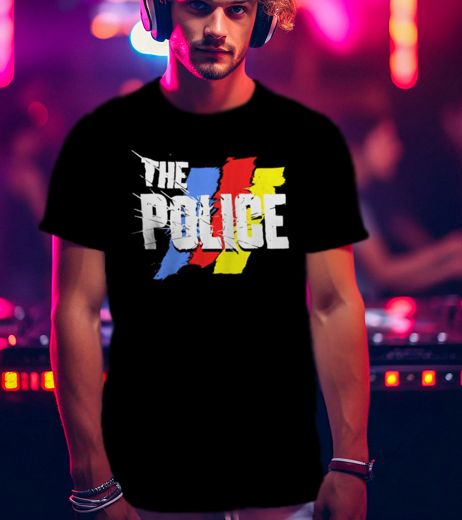 The Police Band Logo With Colorful Stripes T-Shirt