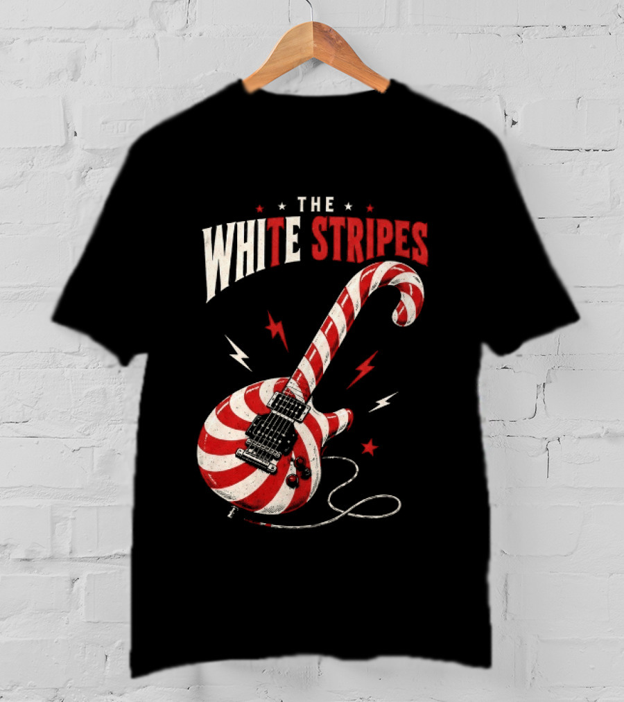 The White Stripes Candy Cane Christmas Guitar Rock Themes T-Shirt