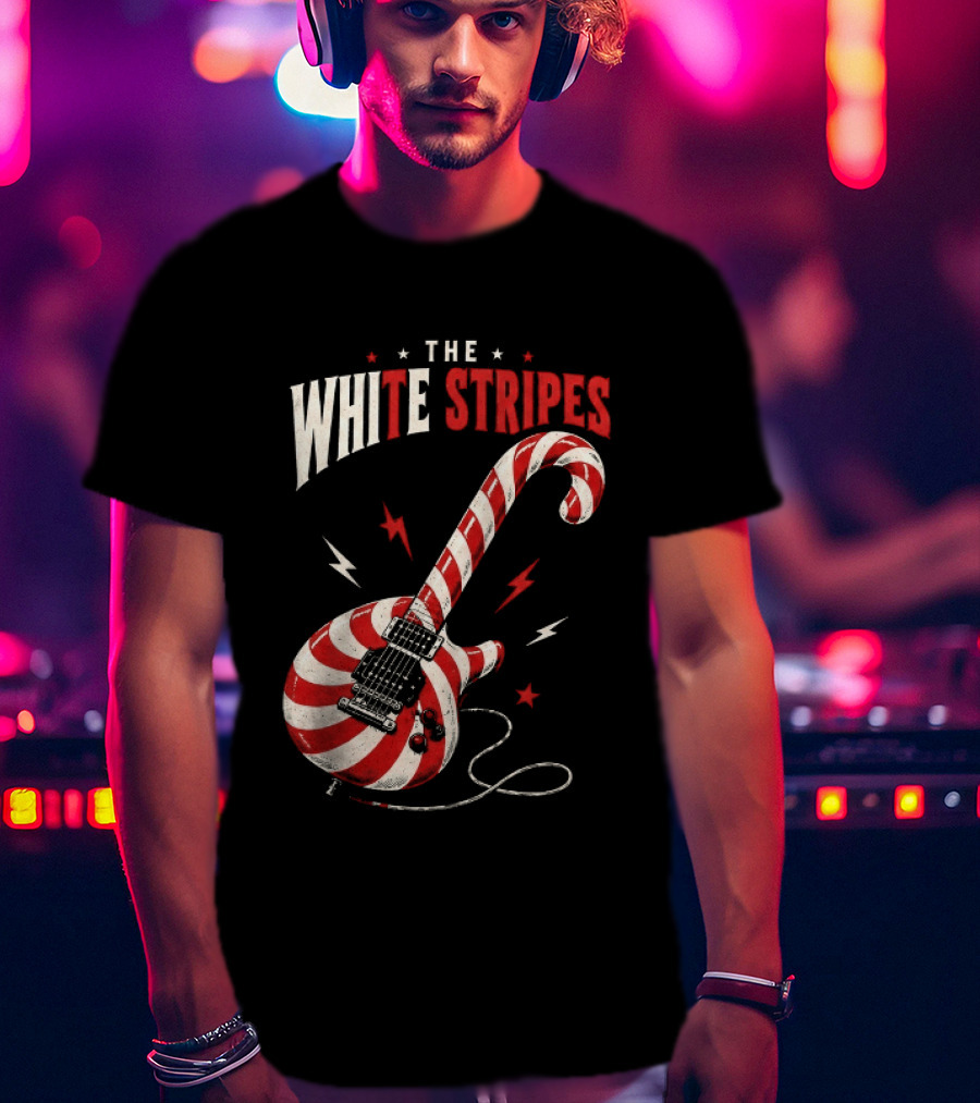 The White Stripes Candy Cane Christmas Guitar Rock Themes T-Shirt