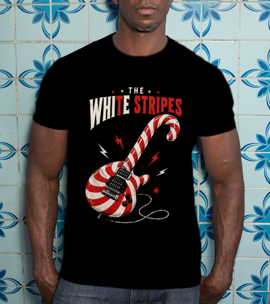 The White Stripes Candy Cane Christmas Guitar Rock Themes T-Shirt