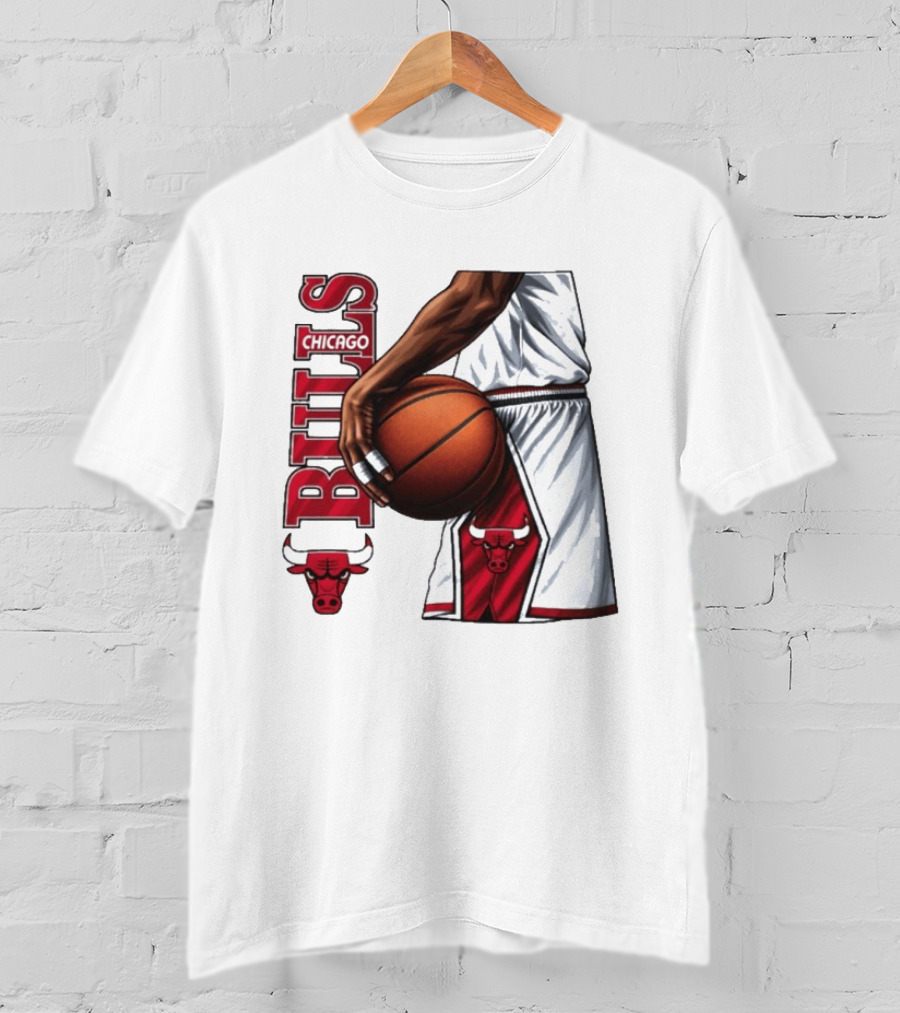 Chicago Bulls Basketball Team Player Holding Ball Iconic Sports Uniform T-Shirt