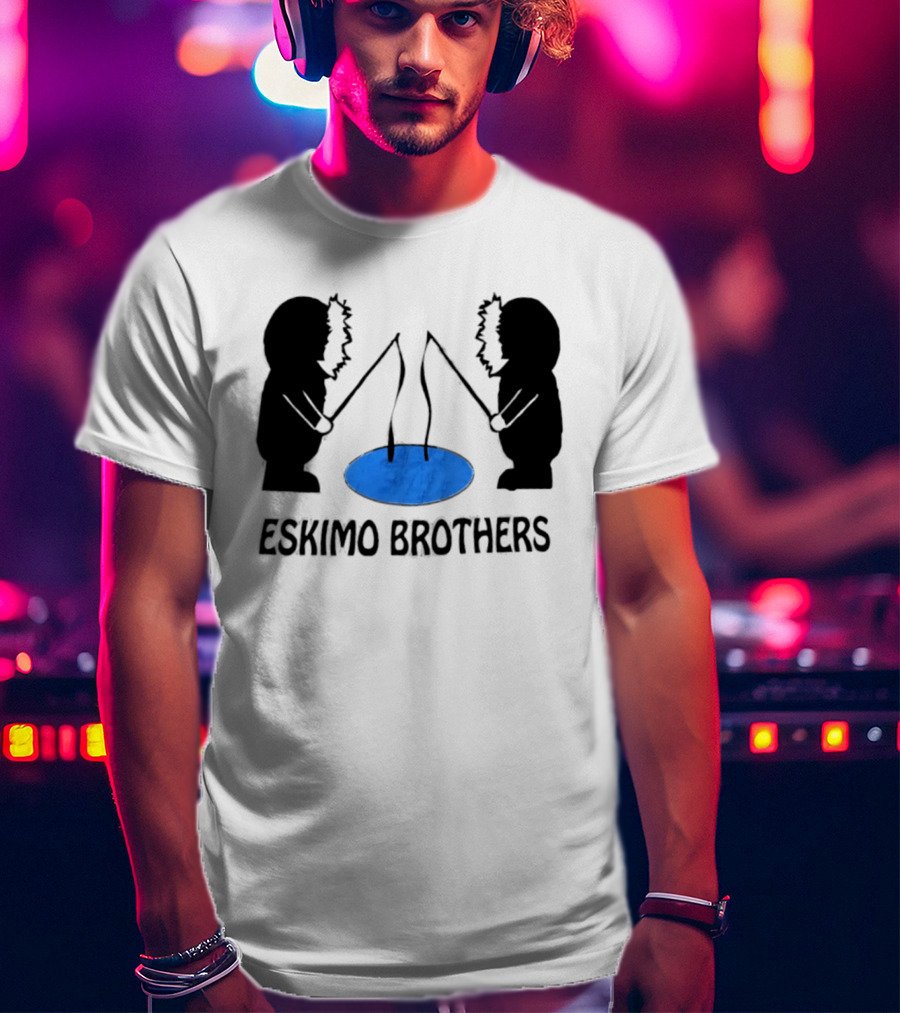 Eskimo Brothers Ice Fishing Duo With Hole And Rods T-Shirt