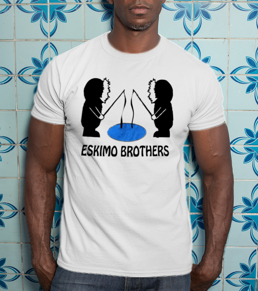 Eskimo Brothers Ice Fishing Duo With Hole And Rods T-Shirt